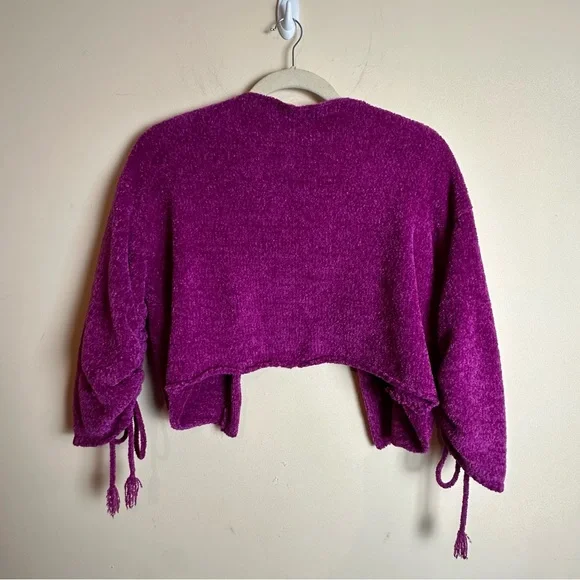 Free people Open Front Sweater Cardigan Hot Pink Cinched Tie Sleeves Women’s XS - Picture 6 of 14